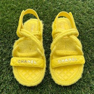 CHANEL Cord Lambskin Yellow Sandal